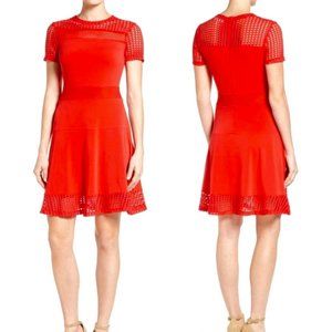 Michael Kors Red Stretch Crepe Mesh Skater Dress